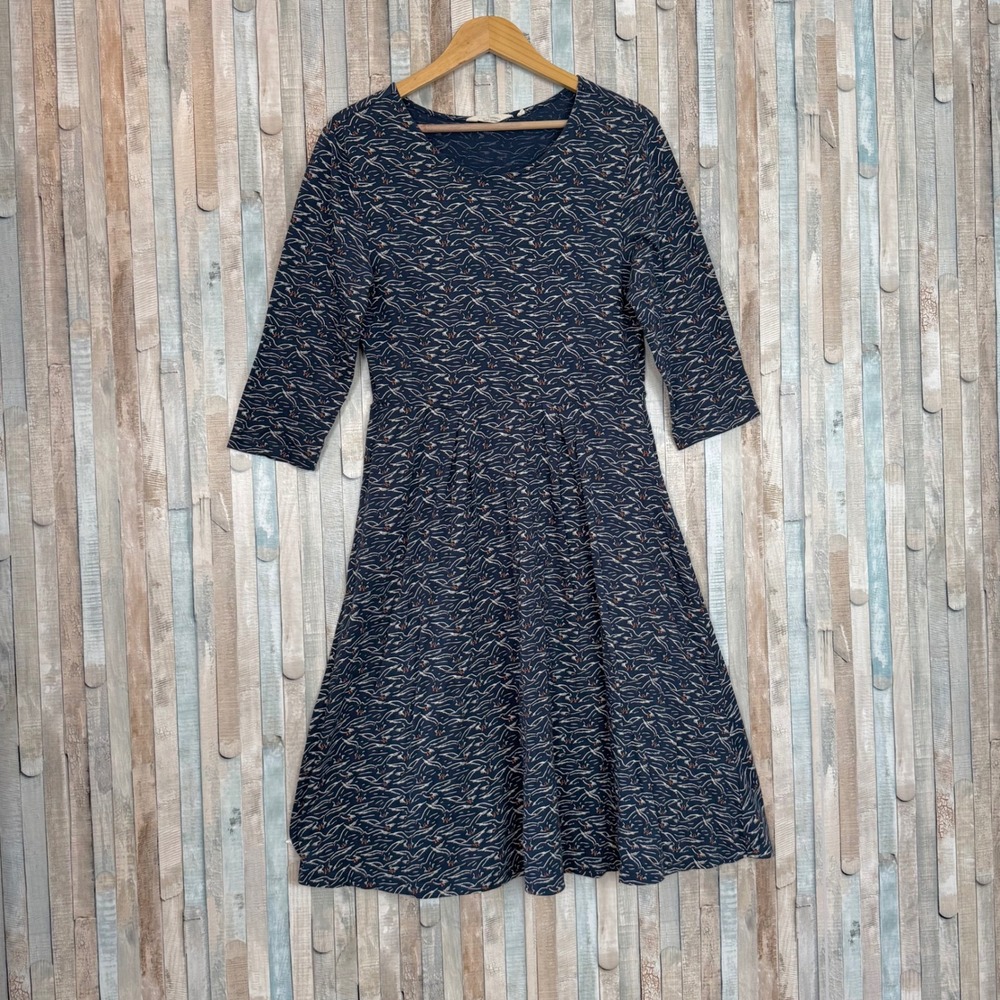 Seasalt Cornwall Mouls Dress II Organic Cotton Knit Seagull Bird Print 14 10